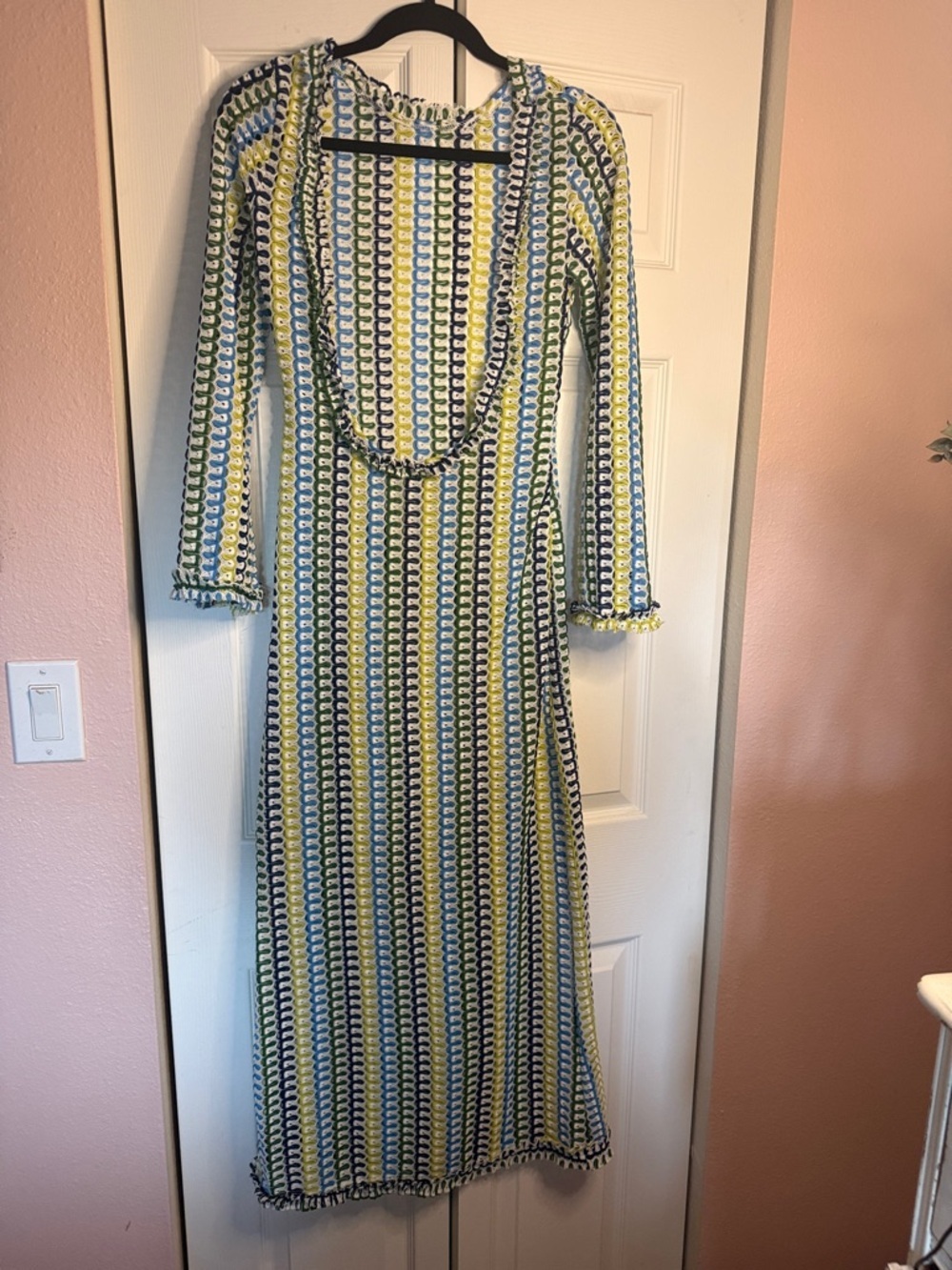Striped Blue, Yellow & White Swim Coverup Maxi Dress - Picture 4 of 10